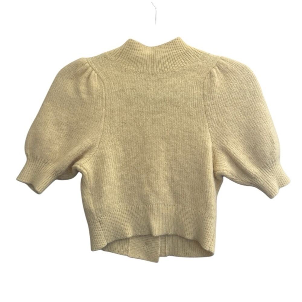 & Other Stories XS Yellow Alpaca Wool Blend Crop Sweater Cardigan Puff Slv #6252 - Picture 2 of 7